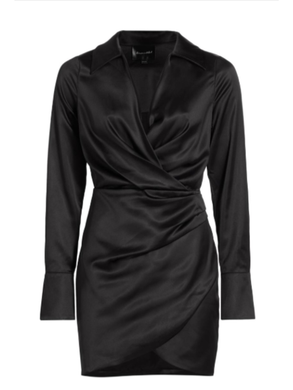 Line & Dot Black Satin Mini Dress Long Sleeve Size M 4-8